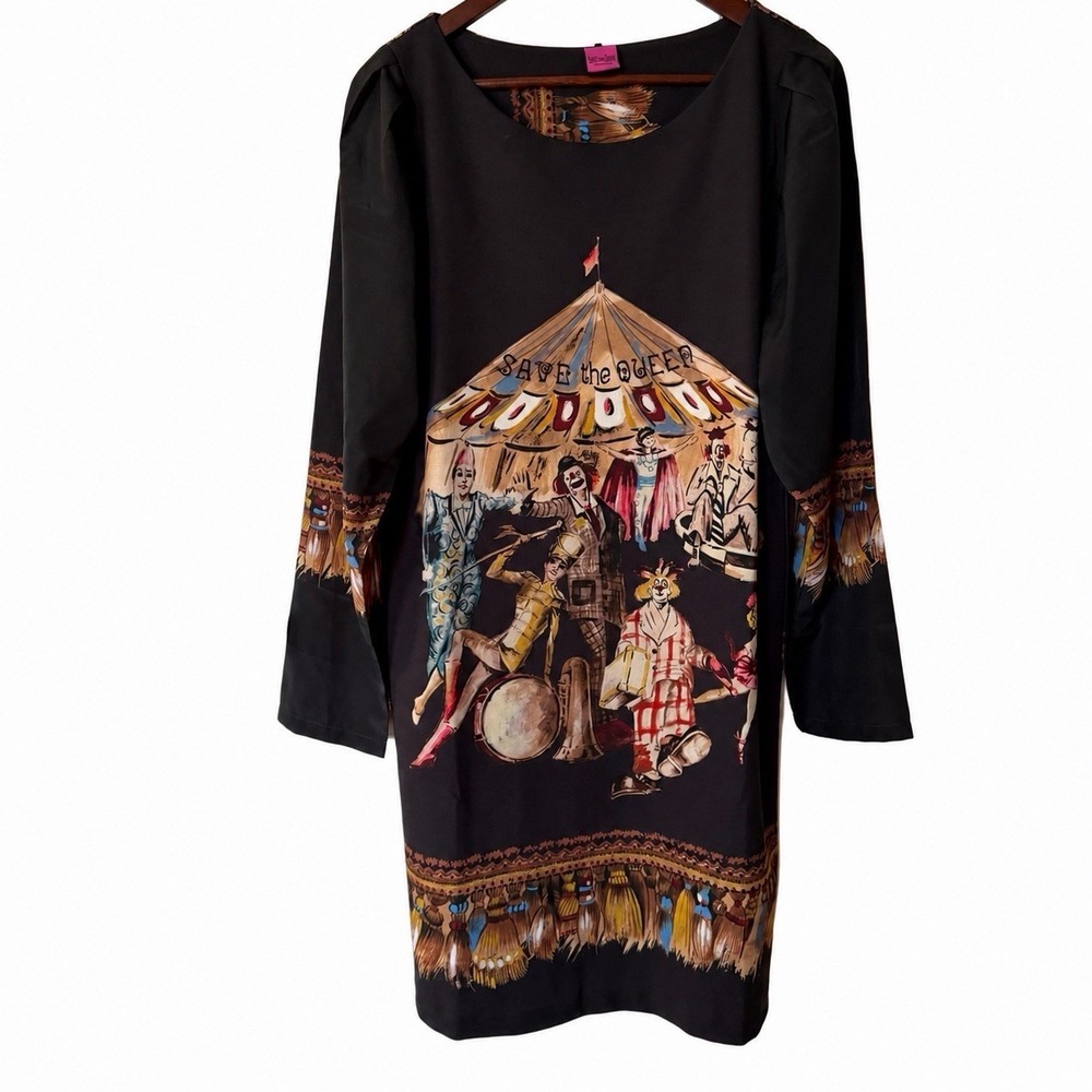 RARE Save The Queen Dress XL Circus Print Graphic Long Sleeve Designer Italy Y2K - Picture 9 of 15